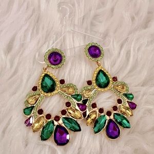 Mardi Gras Vintage Inspired Rhinestone Drop Stud Earrings
